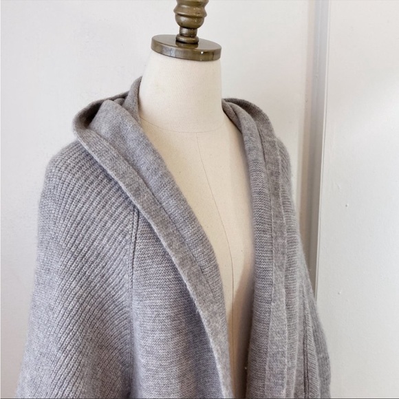 Anthropologie Gray Heather Open Front Hooded Cocoon Cardigan Sweater One Size - Picture 3 of 9